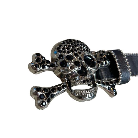 Pirate Belt Silver Rhinestone Skull Black Leather Glam Rock Goth Y2K Punk Grunge main image 11